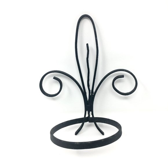 Vintage Black Wrought Iron Fleur De Lis Decorative Wall Mount Flower Pot Holder - Picture 1 of 14